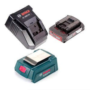 Bosch USB Power Set 18 V mit GAA Professional USB Adapter für 14,4 V / 18 V Akkus + 1x GBA 18V 2,0 Ah Li-Ion Einschub Akku + 1x Schnell Ladegerät AL 1820 CV