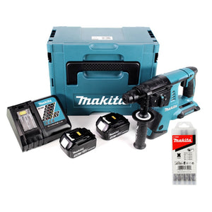 Makita DHR 263 RMJ Akku Bohrhammer 3,0J 36V SDS-Plus + 2x Akku 4,0Ah + Ladegerät + 5 tlg. Hartmetall Bohrer Set für Mauerwerk und Beton im Makpac 4