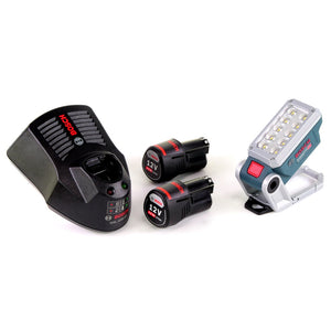 Bosch Akku Lampe GLI 12V-330 DeciLED + 2 x 3,0 Ah Akku + Ladegerät