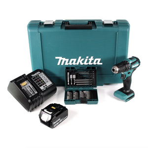 Makita DDF 483 SM1 Akku Bohrschrauber 18V 40Nm im Makpac + 1x 4,0 Ah Akku + Ladegerät + 38 tlg. Bit- & Bohrer Set