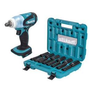 Makita DTW 251 Z Akku Schlagschrauber 18 V 230 Nm 1/2" + Steckschlüssel Set 14 tlg. - ohne Akku, ohne Ladegerät