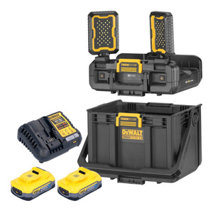 DeWalt DWST08061-1 Werkzeugbox mit integrierten Leuchten 395 x 352 x 255 mm ToughSystem 2.0 + 2x Powerstack Akku 5,0 Ah + Ladegerät