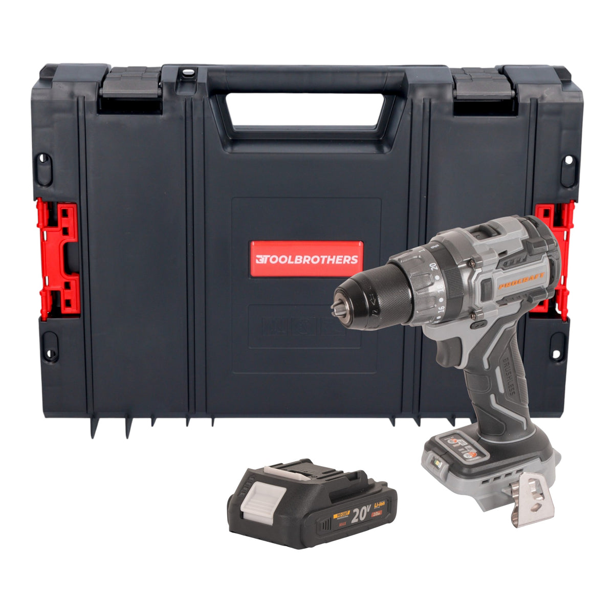 Procraft Industrial CD20Abb Akku Schlagbohrschrauber 20 V 85 Nm + 1x Akku 2,0 Ah + RHINO Toolcase - ohne Ladegerät