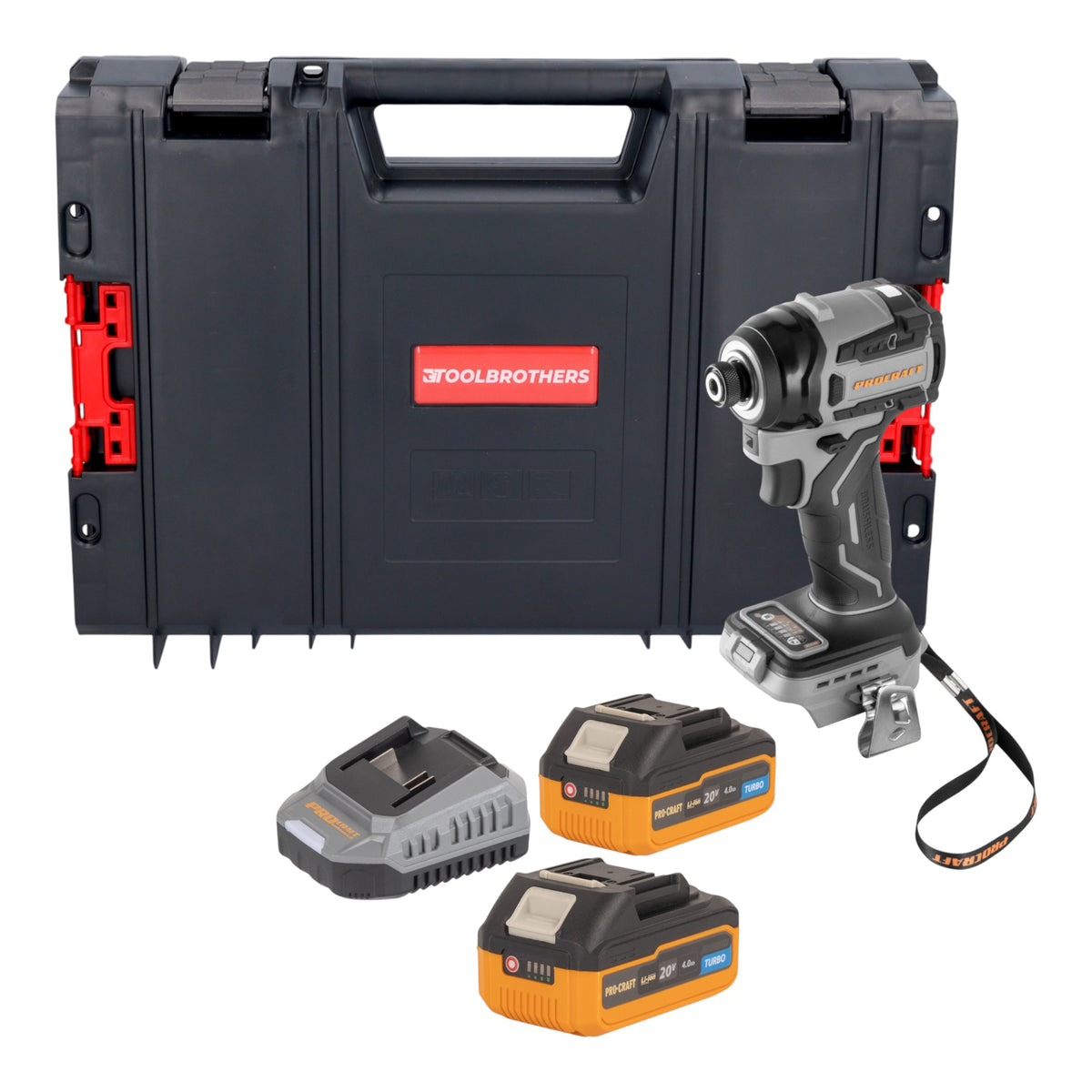 Procraft Industrial ID20Abb Akku Schlagschrauber 20 V 180 Nm 1/4" + 2x Akku 4,0 Ah + Ladegerät + RHINO Toolcase