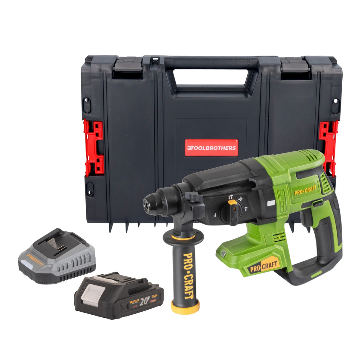 Procraft PHA40bb Akku Bohrhammer 20 V 2,6 J SDS plus Brushless + 1x Akku 2,0 Ah + Ladegerät + RHINO Toolcase