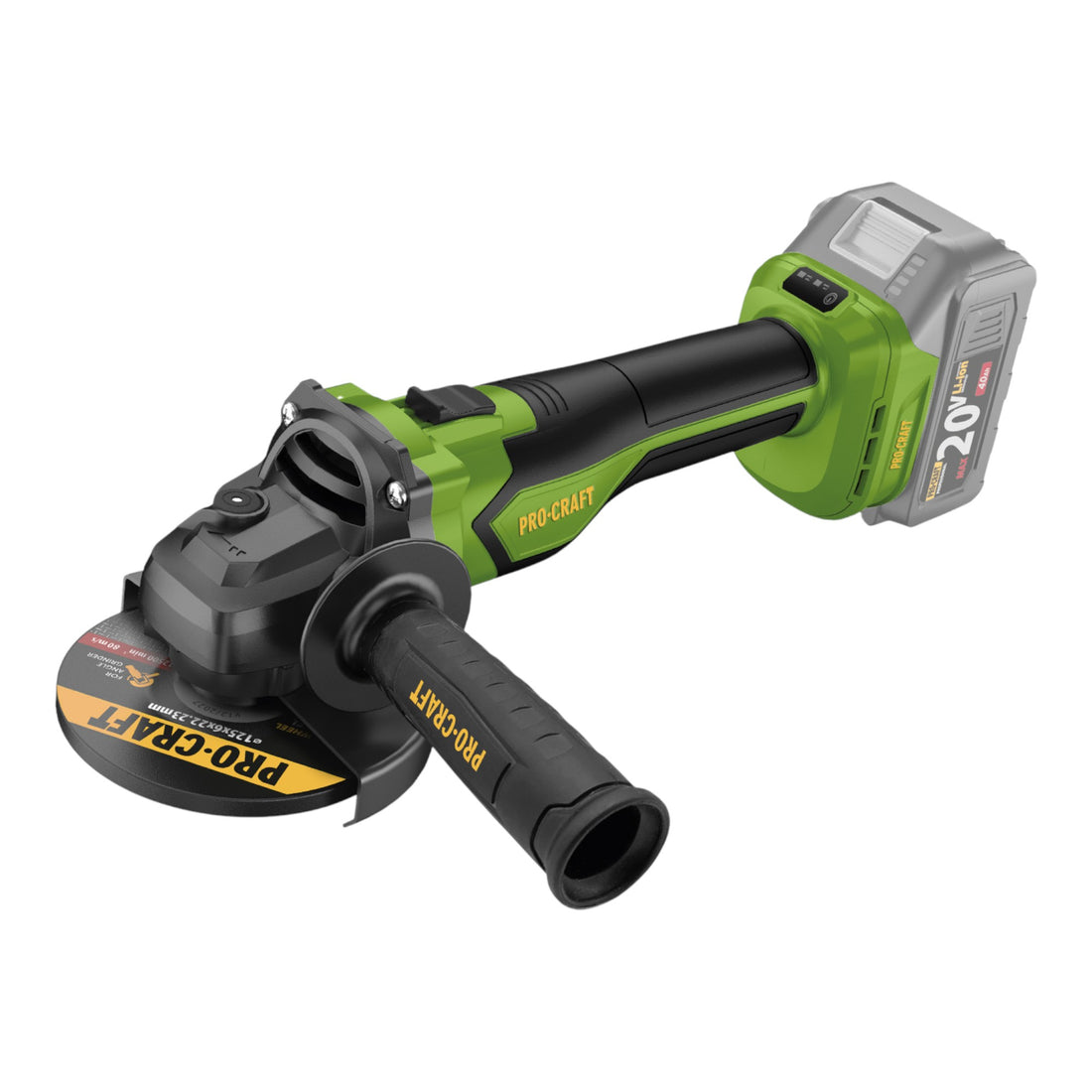 Procraft PGA22-1B-C Akku Winkelschleifer 20 V 125 mm Brushless + 1x Akku 4,0 Ah + Ladegerät + Koffer