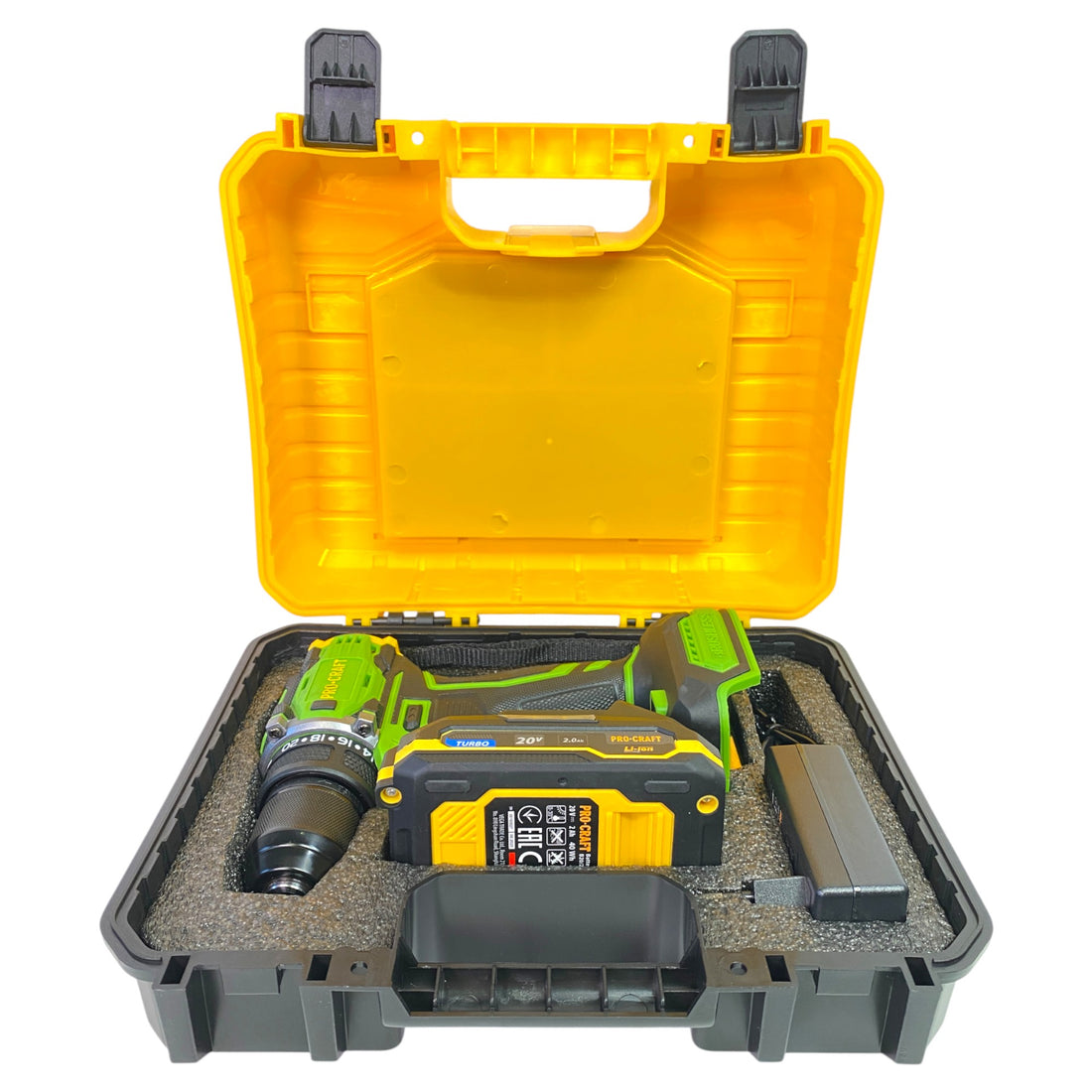 Procraft PA18Pro2-1B-C Akku Bohrschrauber 20 V 30 Nm Brushless + 1x Akku 2,0 Ah + Ladegerät + 13 tlg. Bit Set + Koffer