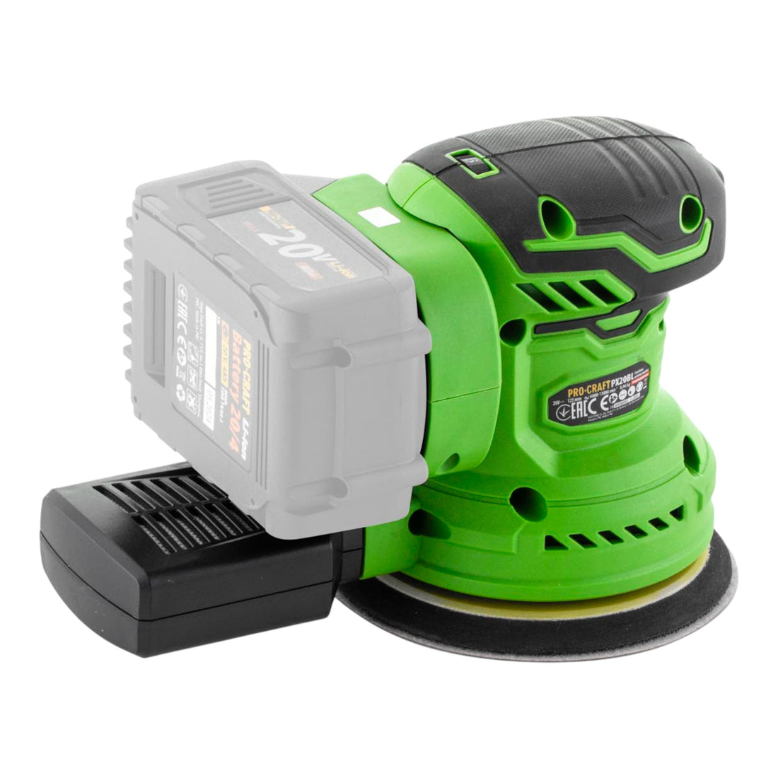 Procraft PX20BLbb Akku Exzenterschleifer 20 V 125 mm Brushless + 2x Akku 2,0 Ah + Ladegerät