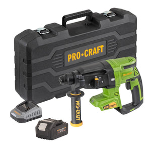 Procraft PHA40bb-c Akku Bohrhammer 20 V 2,6 J SDS plus Brushless + 1x Akku 4,0 Ah + Ladegerät + Koffer