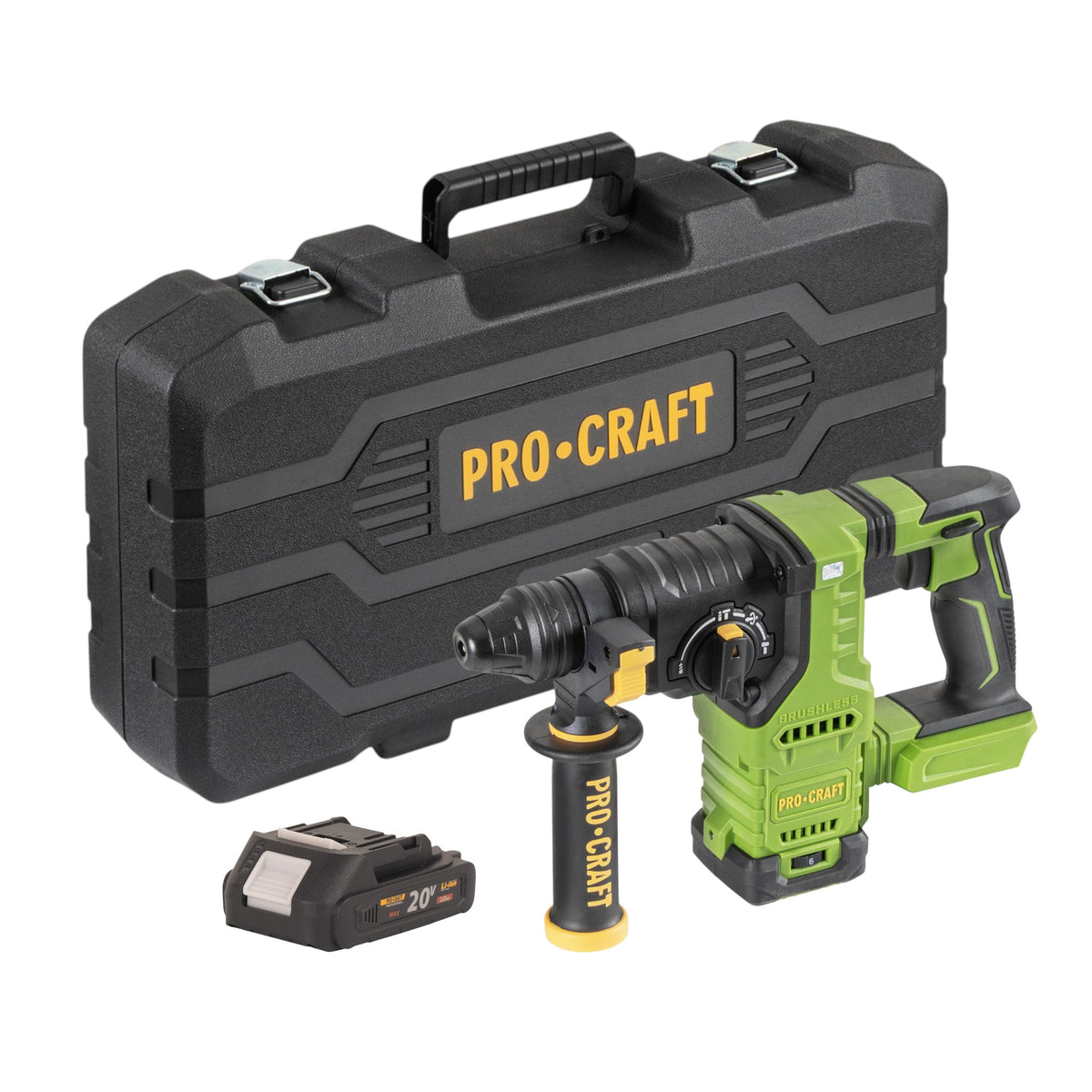 Procraft PHA30-bb-c Akku Bohrhammer 20 V 2,8 J SDS plus Brushless + 1x Akku 2,0 Ah + Koffer - ohne Ladegerät