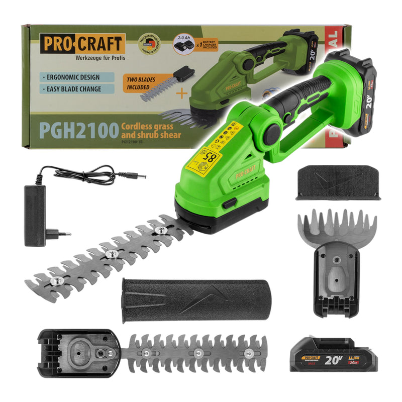 Procraft PGH2100 Akku Gras und Strauchschere 20 V 1x Akku 2 0 Ah Ladegeraet 0 - toolbrothers