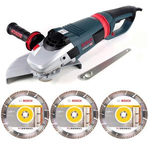 Bosch GWS 26-230 LVI Winkelschleifer 2600 W HEAVY DUTY ( 0601895F04 ) + 3x Bosch Standard Universal Diamant Trennscheibe 230 mm ( 2608615065 )