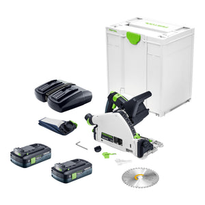 Festool TSC 55 KEB-Basic Akku Tauchsäge 18 / 36 V 160 mm Brushless + 2x Akku 4,0 Ah + Doppelladegerät + Systainer