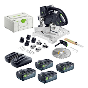 Festool SYMC 70 EB-Basic Akku Leistensäge 36 V ( 2 x 18 V ) 216 mm + 4x Akku 8,0 Ah + Doppelladegerät + Systainer