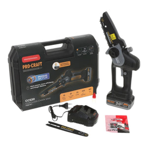 Procraft CCS20 Akku Mini Astsäge Kettensäge 20 V 152 mm Brushless Black Edition + 1x Akku 4,0 Ah + Ladegerät + Koffer