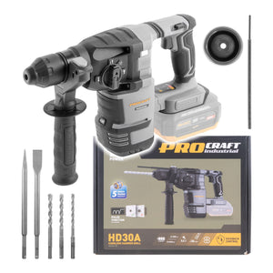 Procraft Industrial HD30A-BB Akku Kombihammer 20 V 3,2 J SDS plus Brushless Solo - ohne Akku, ohne Ladegerät
