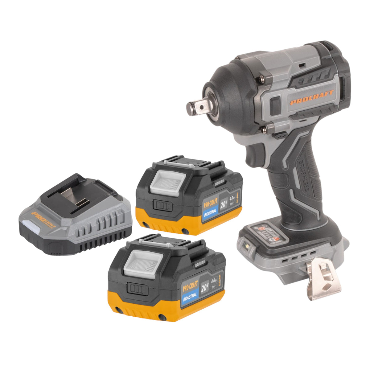 Procraft Industrial IW550Abb Akku Schlagschrauber 20 V 550 Nm 1/2" + 2x Akku 4,0 Ah + Ladegerät
