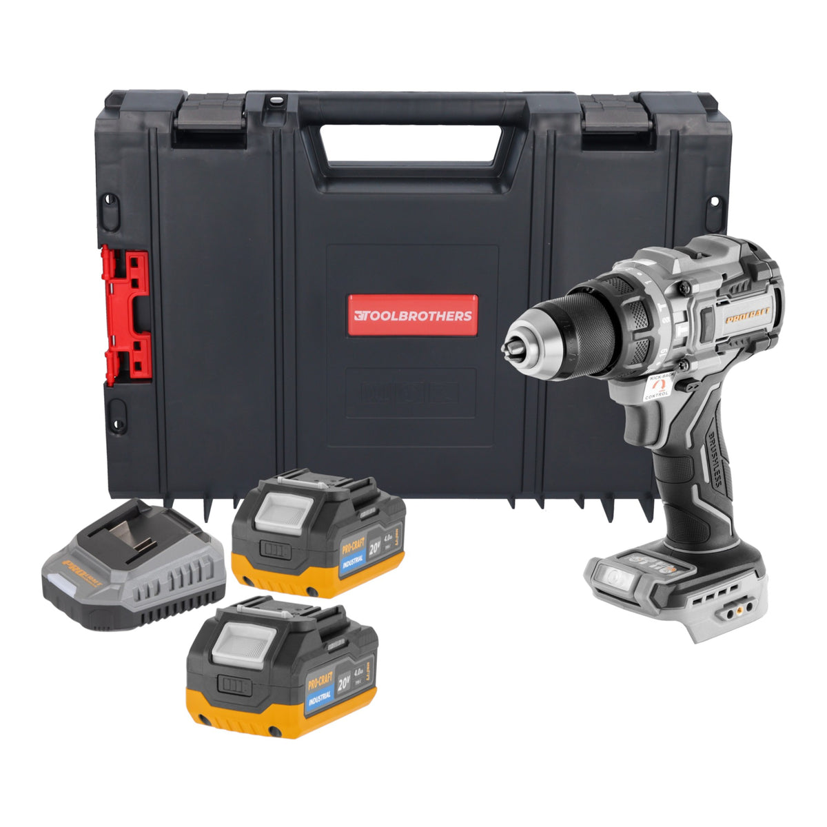 ProCraft Industrial CD20C-BB Akku Schlagbohrschrauber 20 V 120 Nm Brushless + 2x Akku 4,0 Ah + Ladegerät + RHINO Toolcase