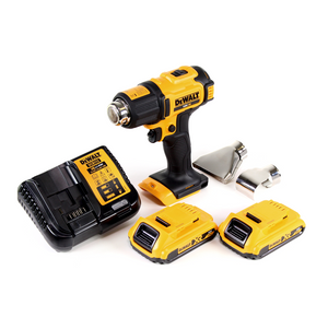DeWalt DCE 530 D2 Akku Heißluftpistole 18V 530°C + 2x Akku 2,0Ah + 1x Lader+ Flächen- und Reflektordüse