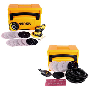 Mirka DEROS 5650CV Exzenterschleifer 125mm/150mm 5,0 Hub Brushless + Schleif Solution Case Set + Roundy + 240x Schleifscheiben