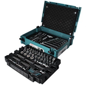 Makita Werkzeug Set 120 tlg. ( E-08713 ) 1/4" / 3/8" / Ratsche / Steckschlüssel / Bits / Kombischlüssel aus CV Stahl + Makpac