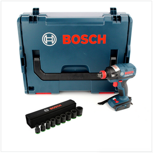 Bosch GDX 18 V-EC Professional 18 V Akku Drehschlagschrauber in L-Boxx ( 06019B9103 ) + 1/2" Steckschlüssel Einsatz 9-tlg. für Sechskant Schrauben ( 2608551100 )
