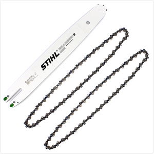 STIHL Führungsschiene Rollomatic E Mini 35cm 1,1mm 3/8" 7 Zähne (3005 000 3909) + 2x STIHL Oilomatic Sägekette Picco Micro Mini 3 (PMM3) Halbmeißel 3/8"P 1,1mm 35 cm ( 3610 000 0050 )