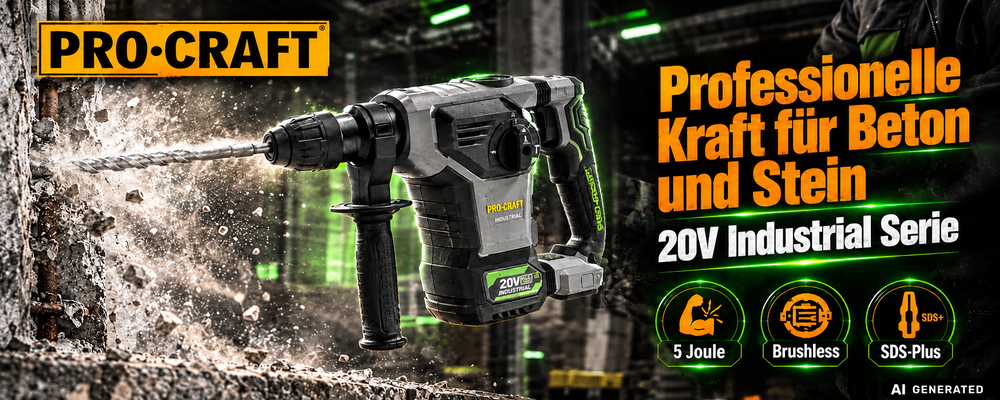 Procraft Industrial HD20B-BB-C Akku Kombihammer 20 V 5 J SDS plus Brushless + 1x Akku 8,0 Ah + Koffer - ohne Ladegerät