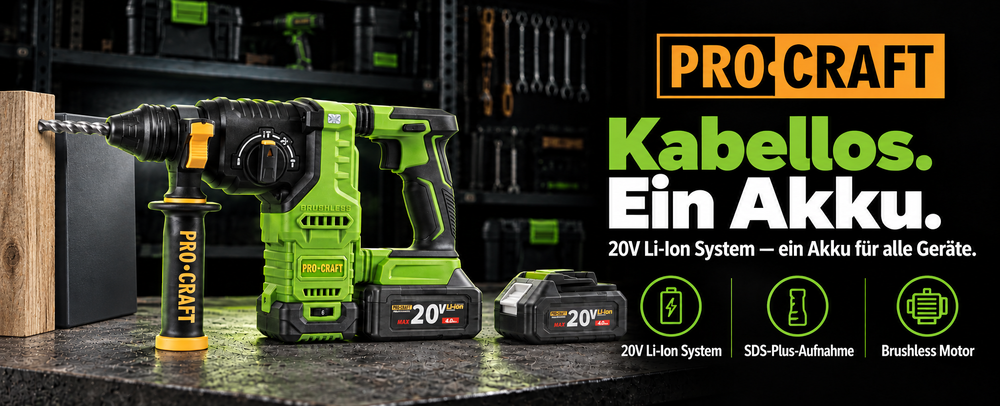 Procraft PHA30bb Akku Bohrhammer 20 V 2,8 J SDS plus Brushless + 1x Akku 4,0 Ah - ohne Ladegerät