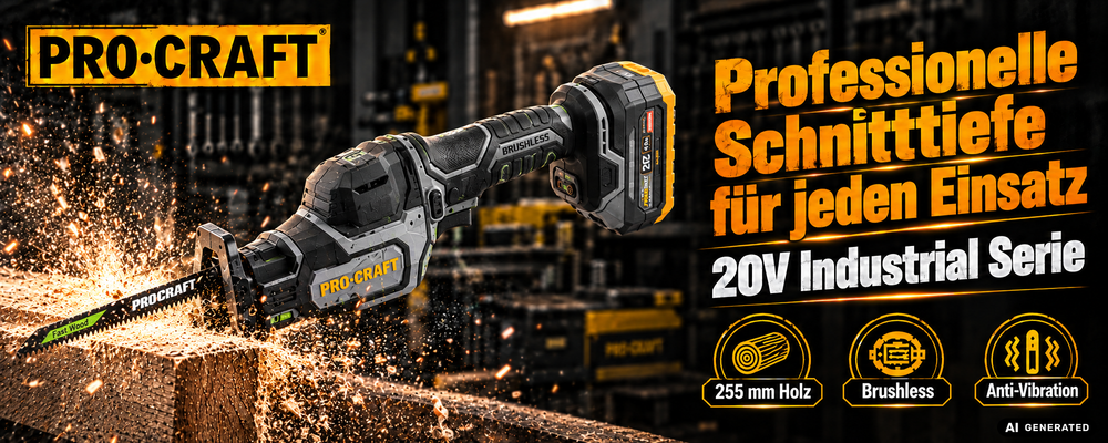 Procraft Industrial RS20Abb Recipro Säbelsäge 20 V Brushless + 1x Akku 4,0 Ah - ohne Ladegerät