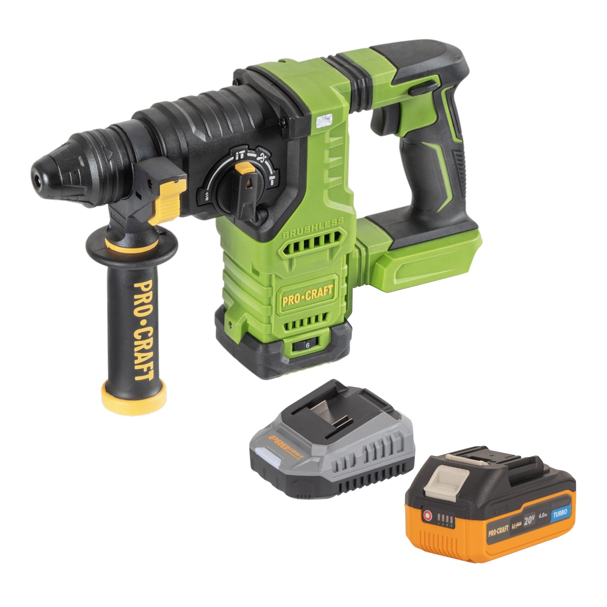 Procraft PHA30bb Akku Bohrhammer 20 V 2,8 J SDS plus Brushless + 1x Akku 4,0 Ah + Ladegerät