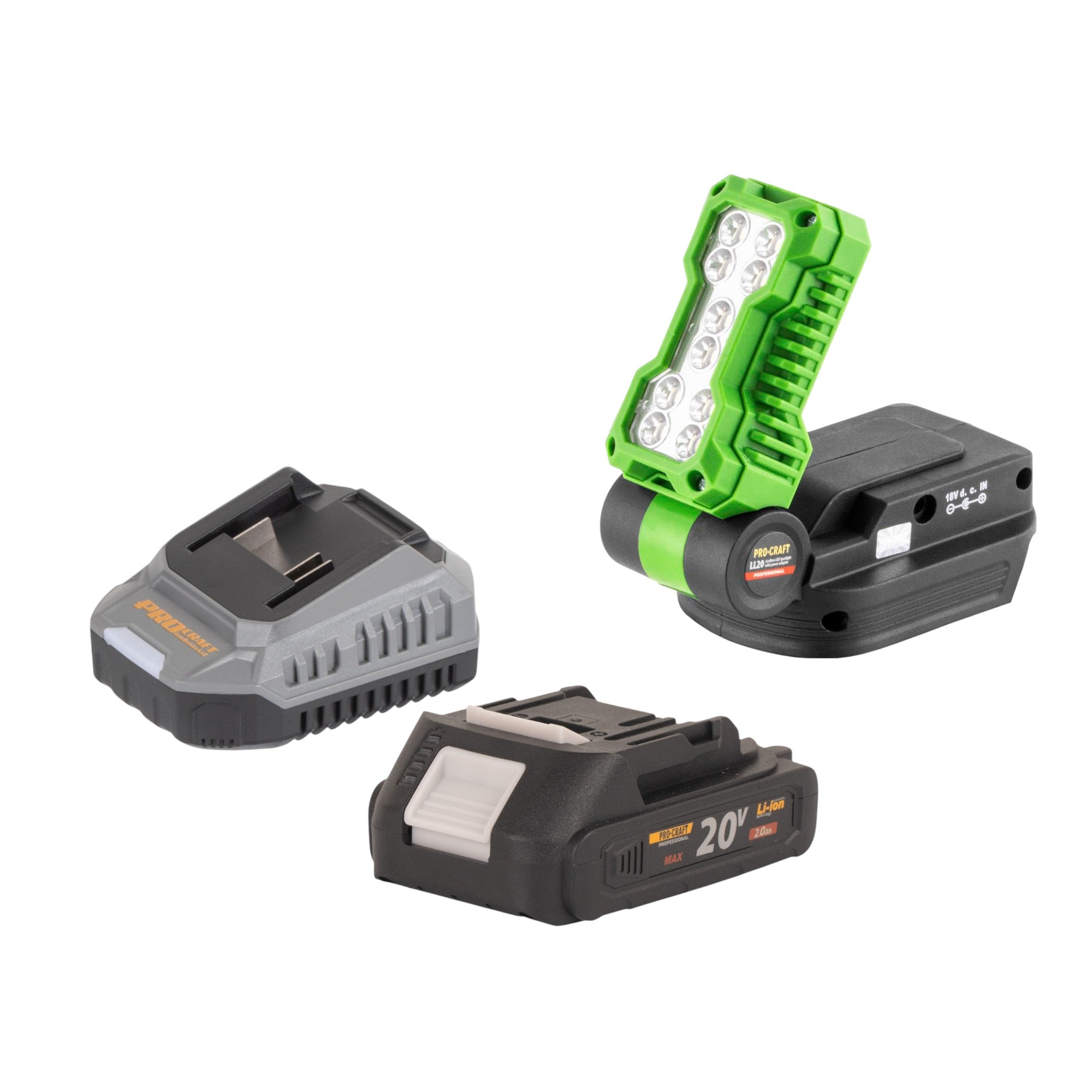 Procraft LL20bb Akku LED Strahler 20 V 500 lm + 1x Akku 2,0 Ah + Ladegerät