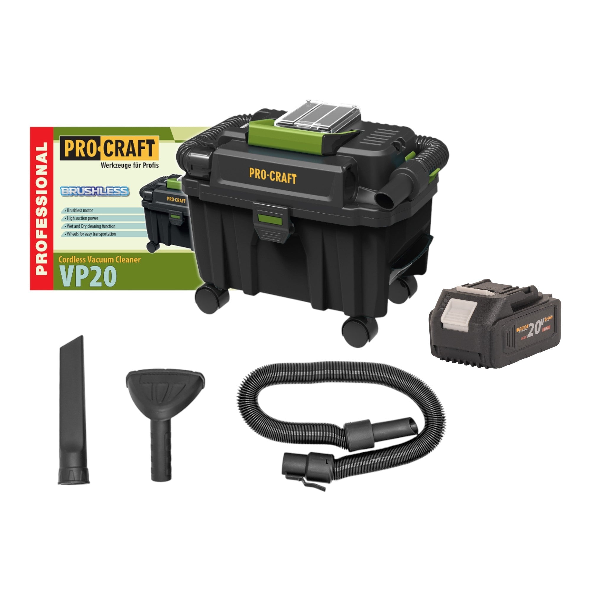 Procraft VP20 Akku Industriesauger 20 V 10 l Brushless + 1x Akku 4,0 Ah - ohne Ladegerät