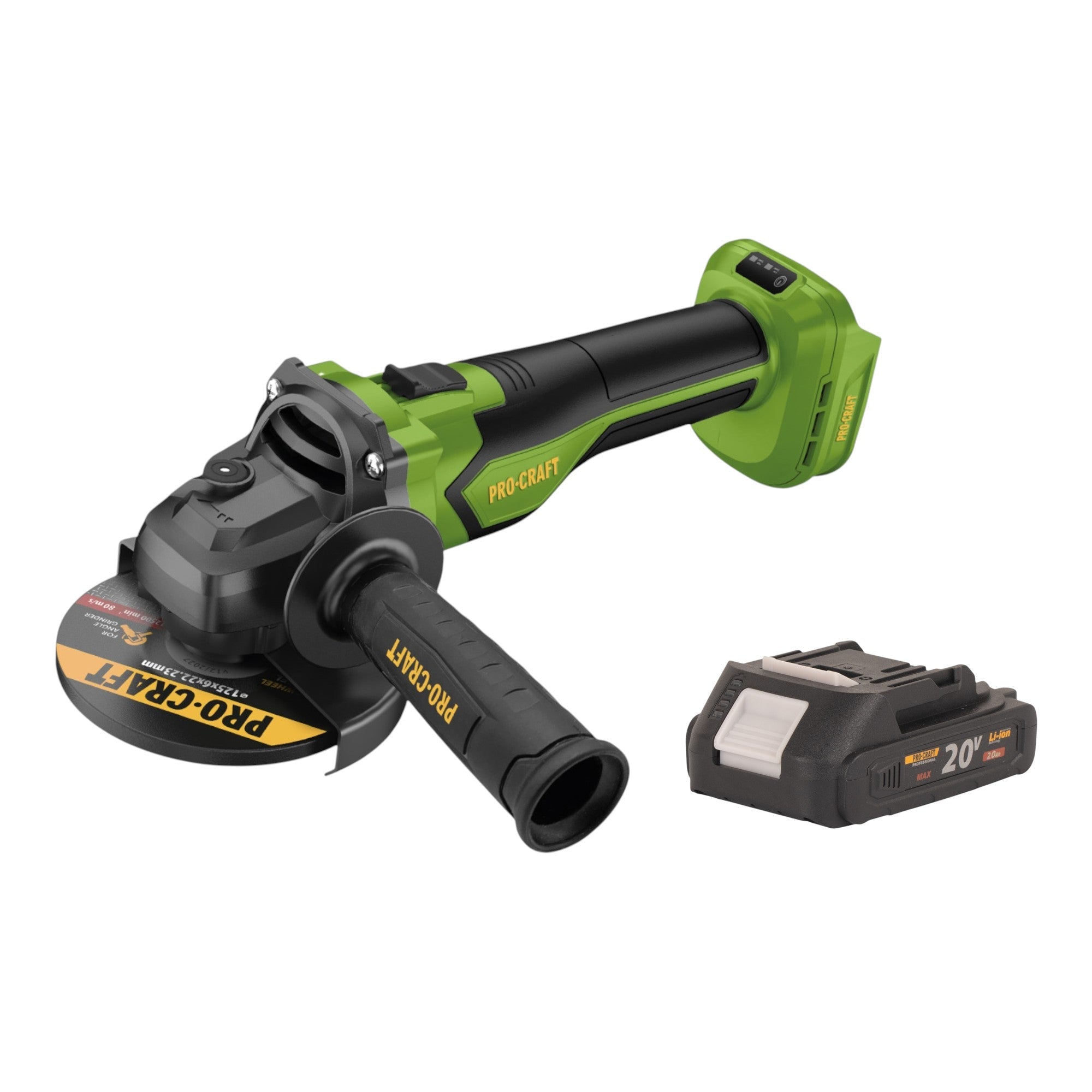 Procraft PGA22-BB Akku Winkelschleifer 20 V 125 mm Brushless + 1x Akku 2,0 Ah - ohne Ladegerät