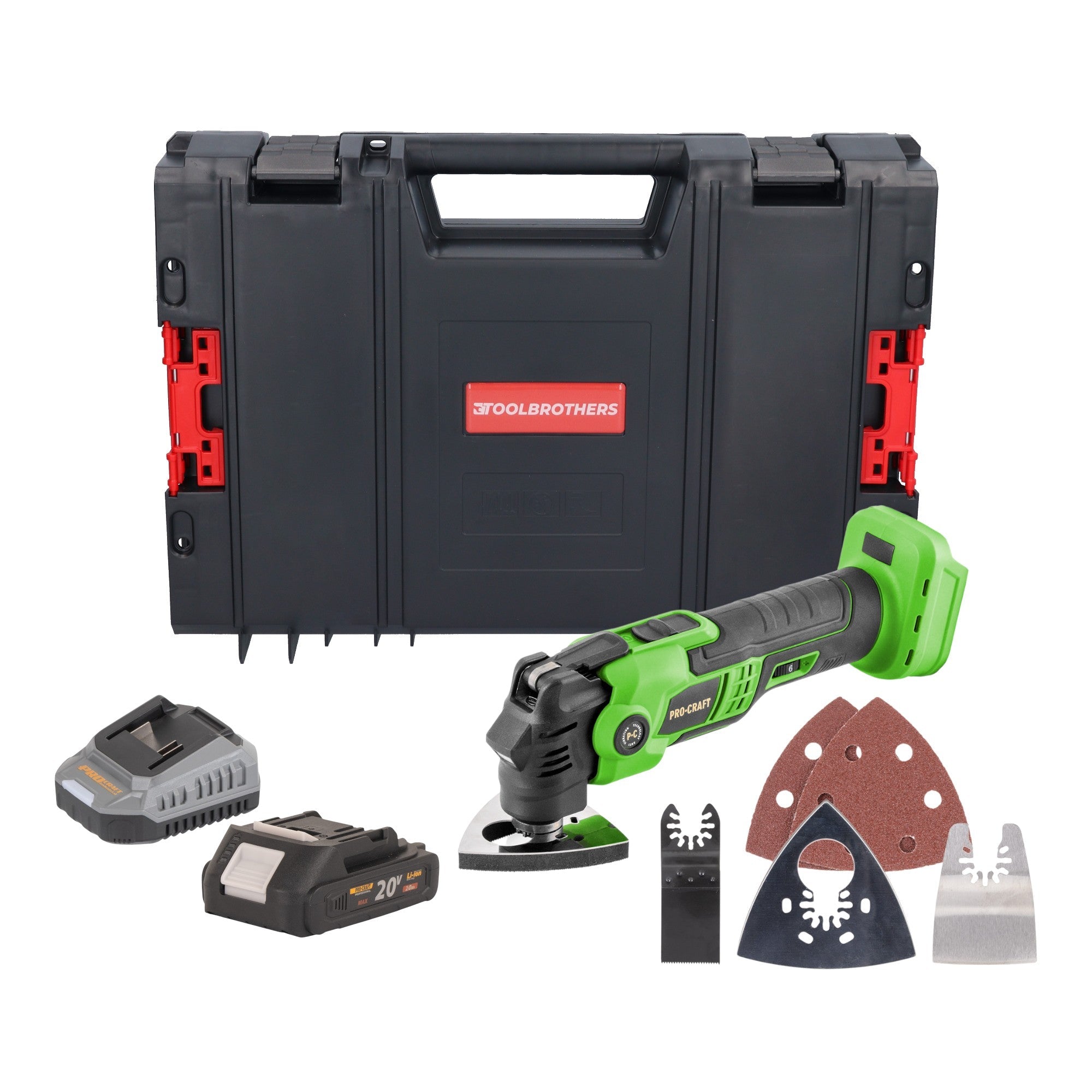 Procraft PMT22bb Akku Multifunktionswerkzeug 20 V Brushless + 1x Akku 2,0 Ah + Ladegerät + RHINO Toolcase