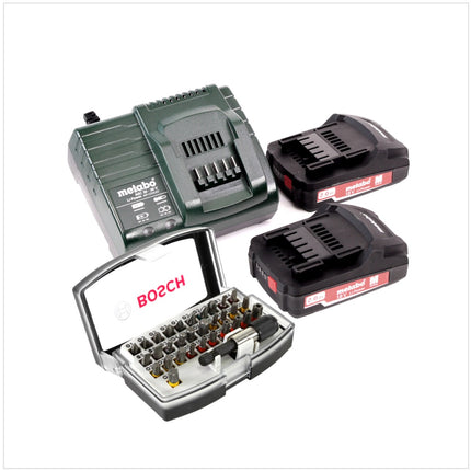 Metabo SB 18 Li 18 V Akku Schlagbohrschrauber + 2x 2,0 Ah Akku + Ladegerät + 32 tlg. Bitset - Toolbrothers