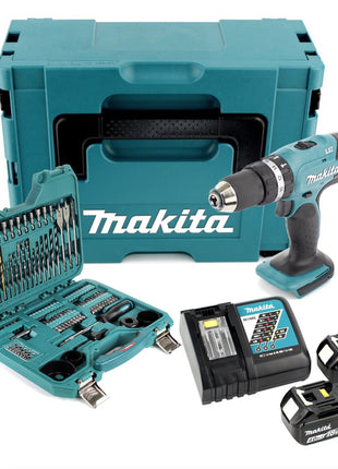 Makita DHP 453 RMJ Akku Schlagbohrschrauber 18 V 42 Nm + 2x 4,0 Ah Akku + Ladegerät + 101 tlg. Bit- & Bohrer Set + Makpac - Toolbrothers