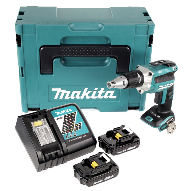 Makita DFS 250 RAJ Akku Trockenbauschrauber 18 V Brushless + 2x Akku 2,0 Ah + Ladegerät + Makpac - Toolbrothers