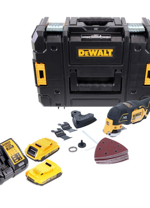 DeWalt DCS 355 D2 Akku Oszillierer Multitool 18 V Brushless + 2x Akku 2,0 Ah + Ladegerät + 29 tlg. Zubehör + TSTAK - Toolbrothers