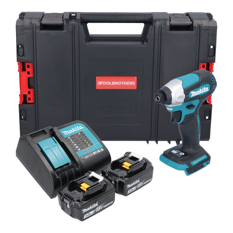 Makita DTD 157 SFJ-R llave de impacto a batería 18 V 140 Nm 1/4" sin escobillas + 2x batería 3,0 Ah + cargador + RHINO