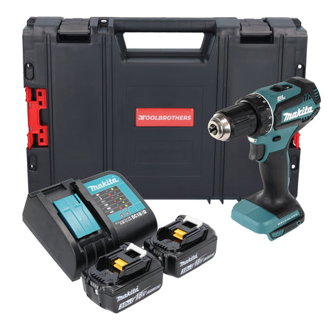 Makita DDF 485 SFJ-R taladro atornillador inalámbrico 18 V 50 Nm sin escobillas + 2x baterías 3,0 Ah + cargador + RHINO