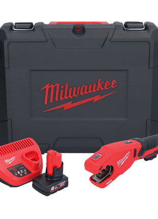 Milwaukee M12 PCSS-601C Akku Edelstahl Rohrabschneider 12 V 12 - 28 mm + 1x Akku 6,0 Ah + Ladegerät + Koffer