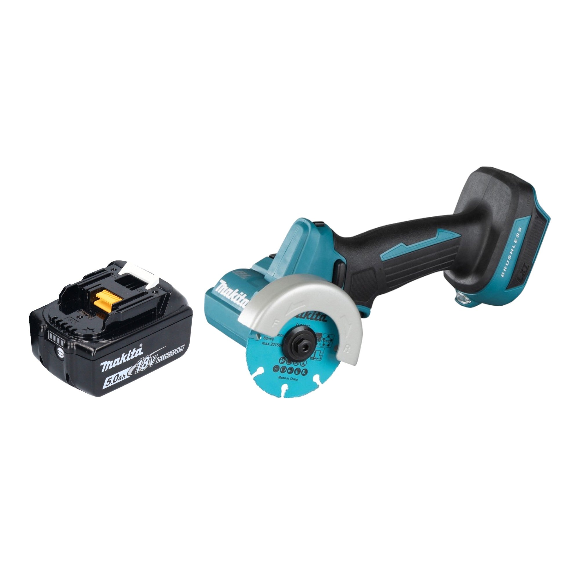 Makita DMC 300 T1 Akku Winkelschleifer 18 V 76 mm Brushless 1x Akku 5 0 Ah ohne Ladegeraet 0 - toolbrothers