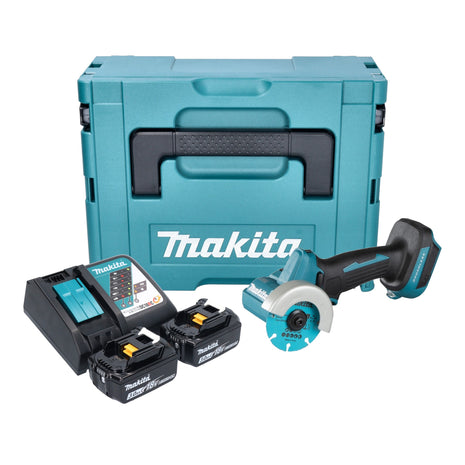 Makita DMC 300 RFJ cordless angle grinder 18 V 76 mm brushless + 2x rechargeable battery 3.0 Ah + charger + Makpac