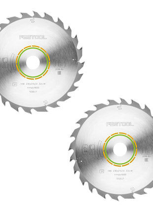 Festool HW 230x2,5x30 W24 lame de scie circulaire WOOD STANDARD 2 pièces (2x 500647) 230 x 2,5 x 30 mm 24 dents pour tous les matériaux en bois, panneaux de matériaux de construction, plastiques souples, coupe grossière