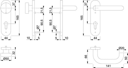 HOPPE Kurzschildgarnitur Paris E58/353KH/138 Edelstahl F69 ( 3000203107 )