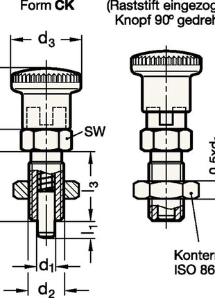 GANTER Rastbolzen GN 817 d1 10 mm d2 M 16 x 1,5 mm l1 12 mm ( 4601001396 )