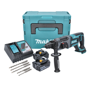 Makita DHR 241 RTJ Akku Bohrhammer 18 V 2,0 J SDS plus + 2x Akku 5,0 Ah + Ladegerät + 5 tlg. Bohrer Set + Makpac