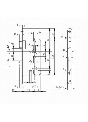 BKS Zimmertür-Einsteckschloss 0415 PZW 20/ 55/72/8 mm DIN links ( 3000251114 )