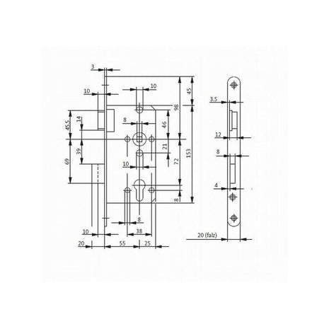 BKS Zimmertür-Einsteckschloss 0415 PZW 20/ 55/72/8 mm DIN links ( 3000251114 )